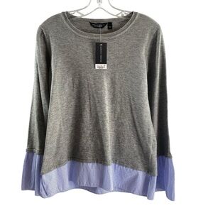 DORTHY PERKINS SIZE 4 GRAY/BLUE HEM STRIPE LONG SLEEVE 2-PC LOOK SWEATER NWT $48